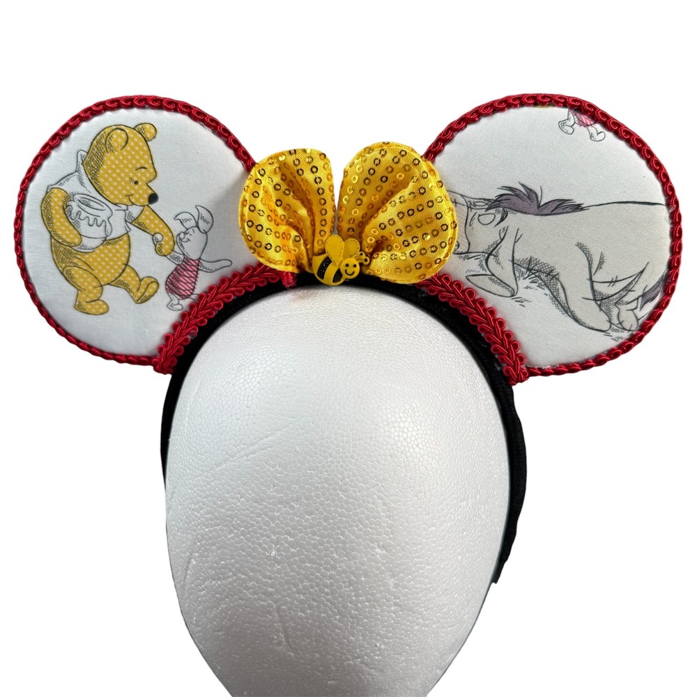 Disney Winnie the Pooh Minnie Mouse Ears Headband Yellow Sequin Bow Bee Charm
